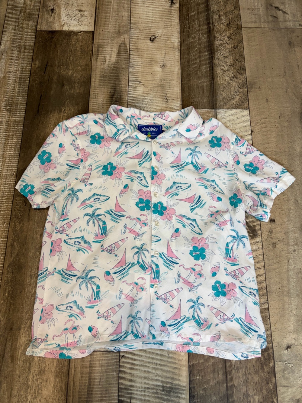 chubbies Pineapple Patch Logo Short Sleeve Shirt - Blue, Yellow & Green